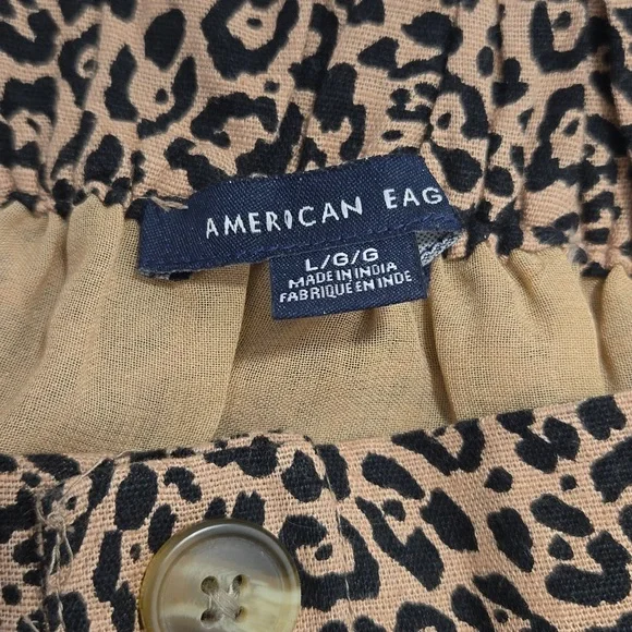 American Eagle Leopard Print Black & Brown Paper Bag Waist Mini Skirt Large - Picture 8 of 9